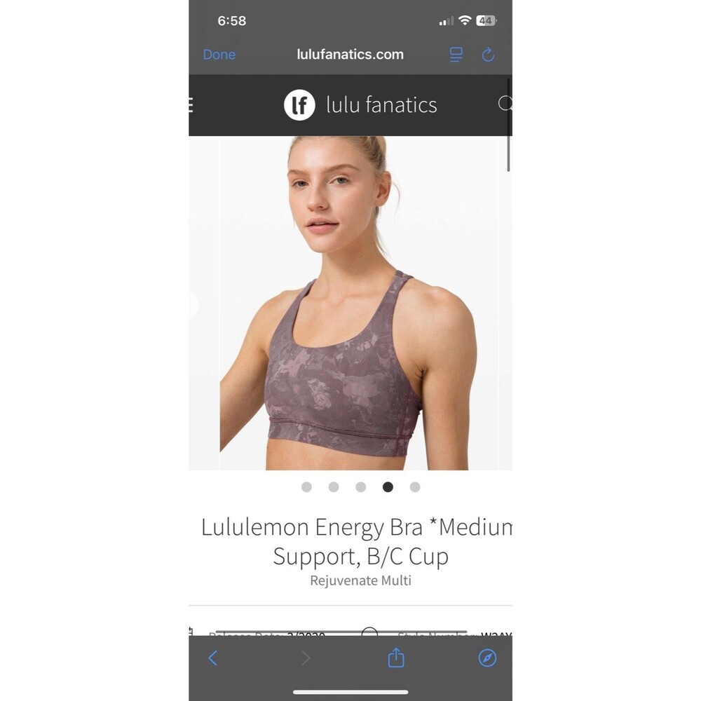 Lululemon Women’s Energy Bra Medium Support, B/C Cup Rejuvenate Multi Running